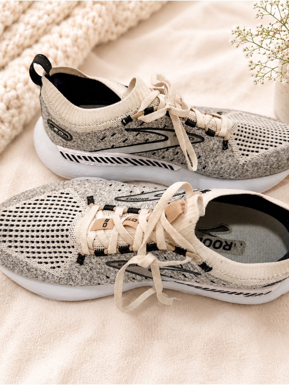 Brooks Women's Knit Running Shoes in Cream and Gray - Picture 2 of 2